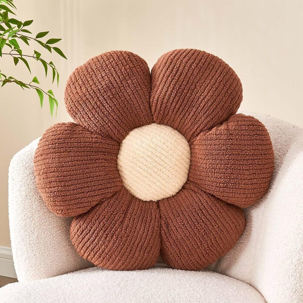 8769 Flower Throw Pillow, Soft Brown 14.9" Shaped Floor Pillow for Home